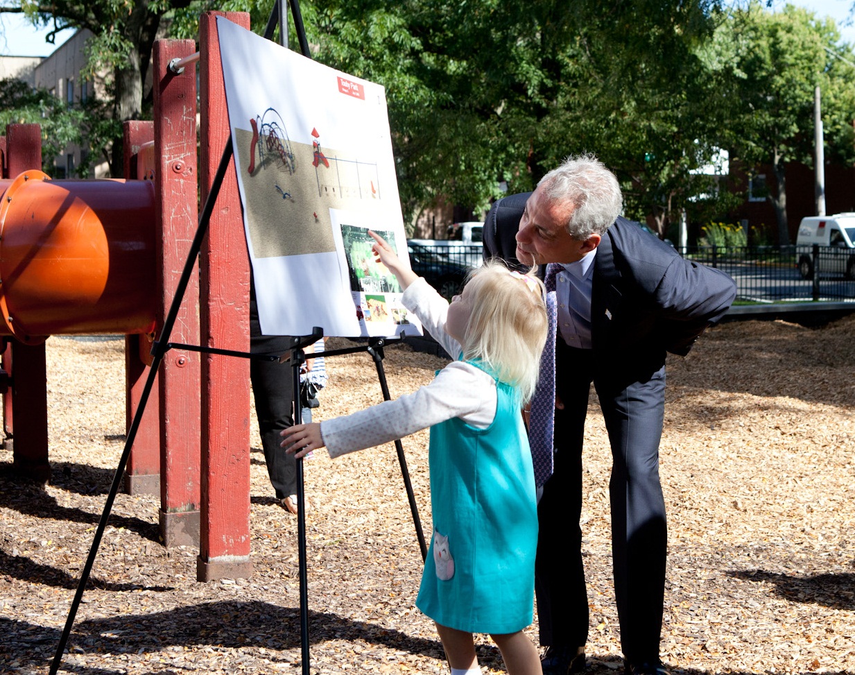 Mayor Emanuel joins Rogers Park residents at the construction site of a new playground at Touhy Park